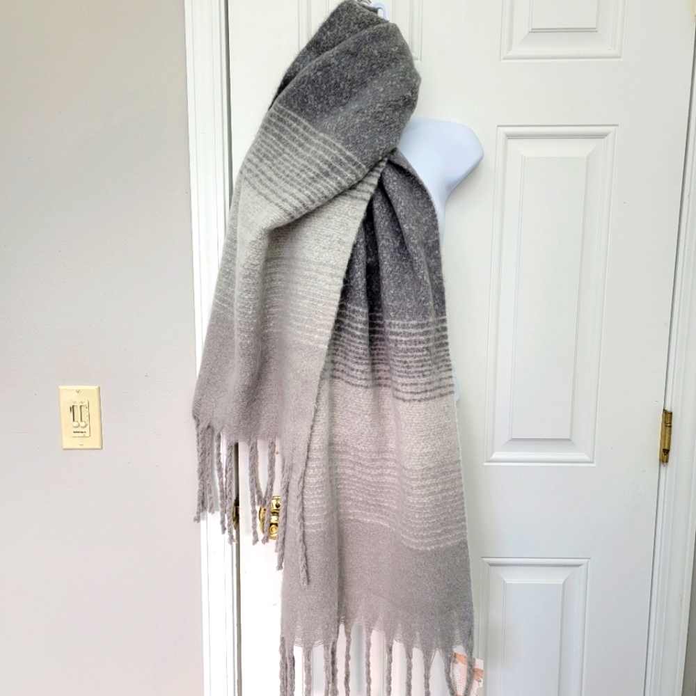 NWT All You Need Is Love Soft Oversized Scarf Pashmina Gray Ceam 19" X  88"